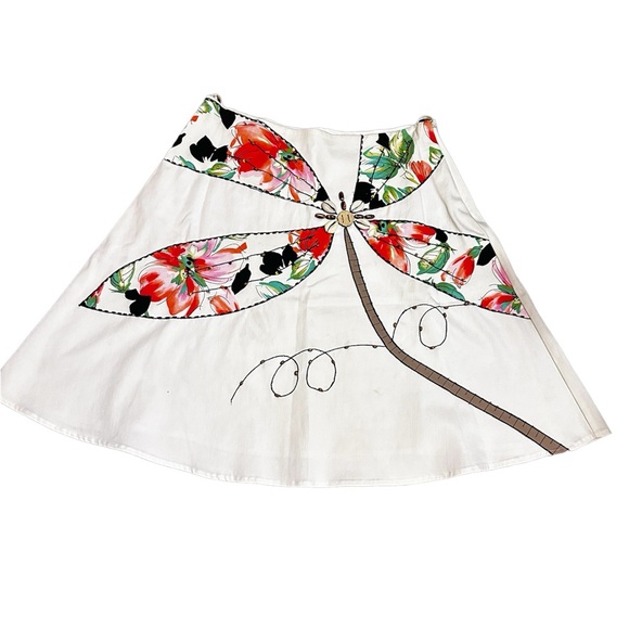 Cache White Floral Bead Shell Embellished Skirt Size 4 Small Stain - Picture 1 of 10